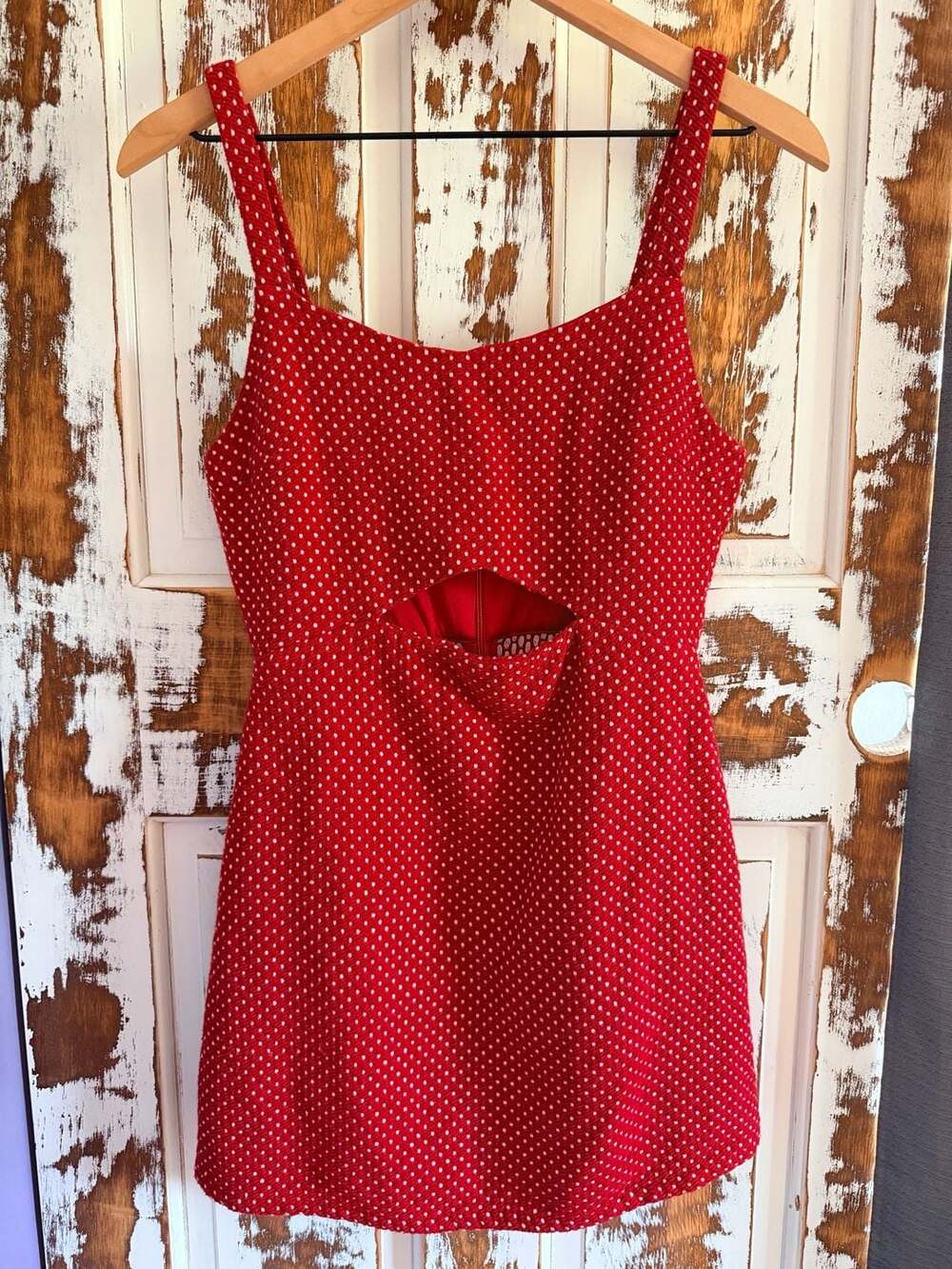 SAGE The Label Red & White Polka Dot Cutout Mini Dress Women’s Medium